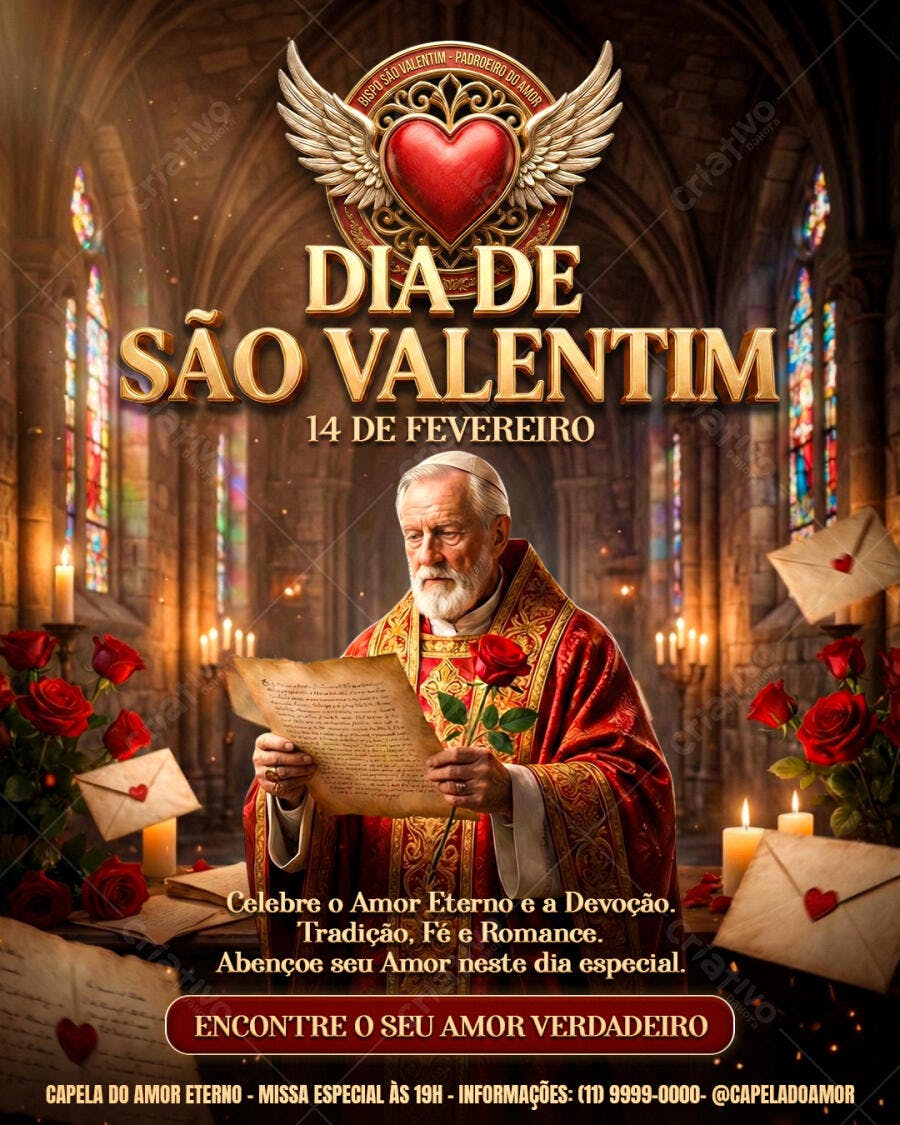 Flyer Dia de São Valentim 14 de Fevereiro PSD Editável