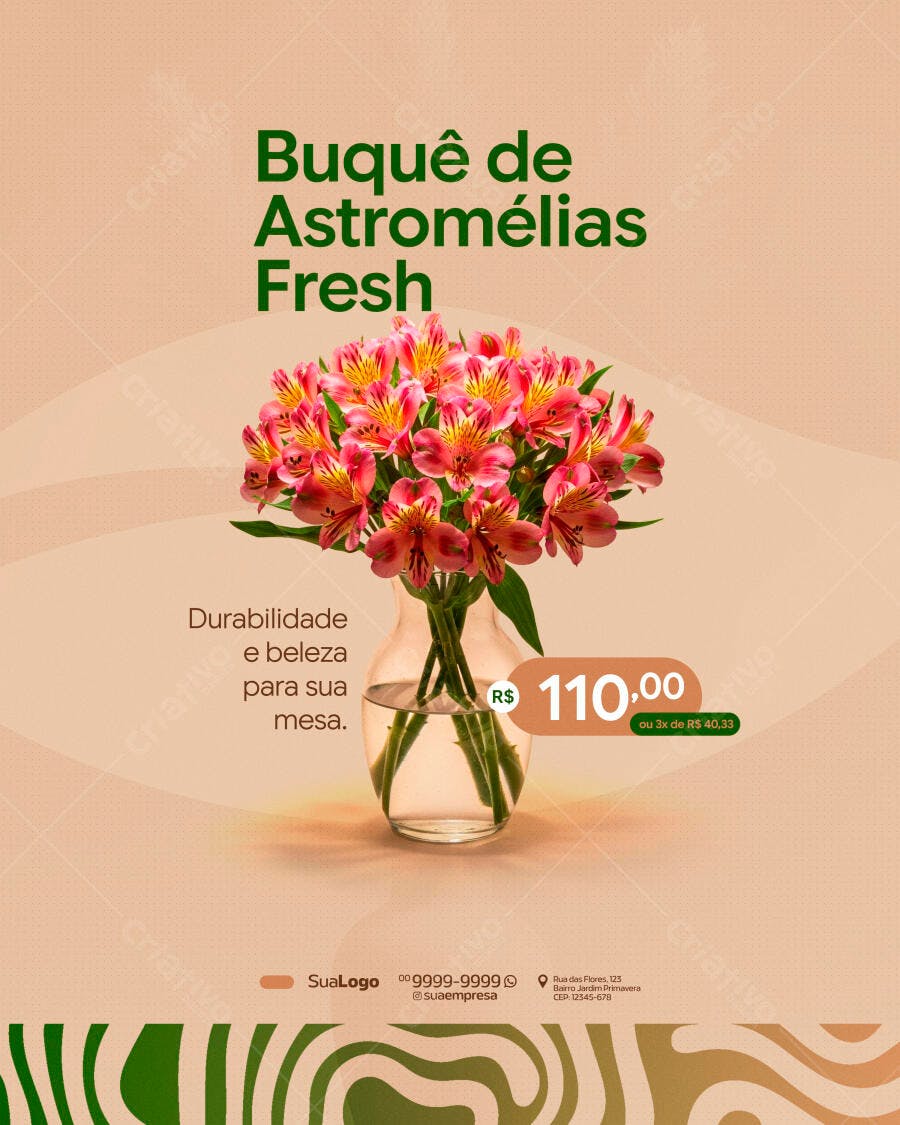 Post Instagram Floricultura Buquê Astromélias PSD Editável