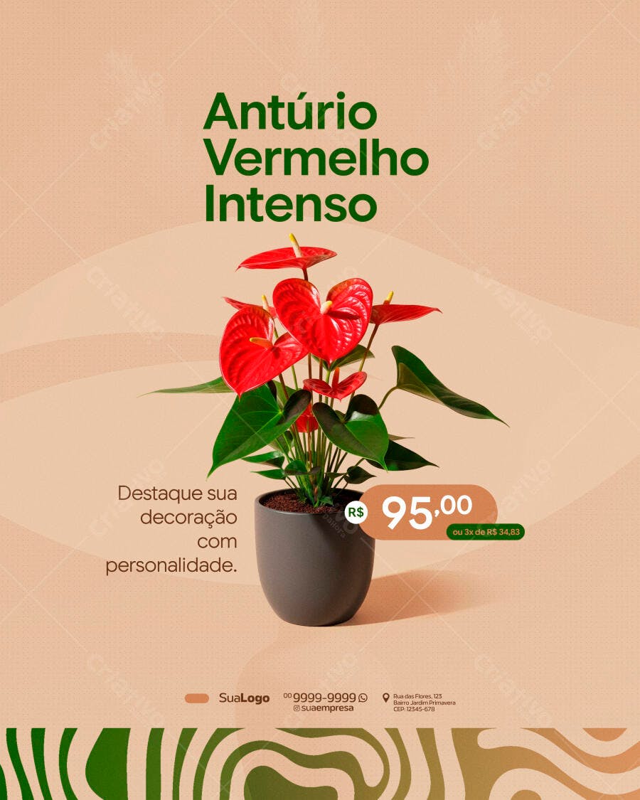 Post Instagram Floricultura Antúrio Vermelho PSD Editável
