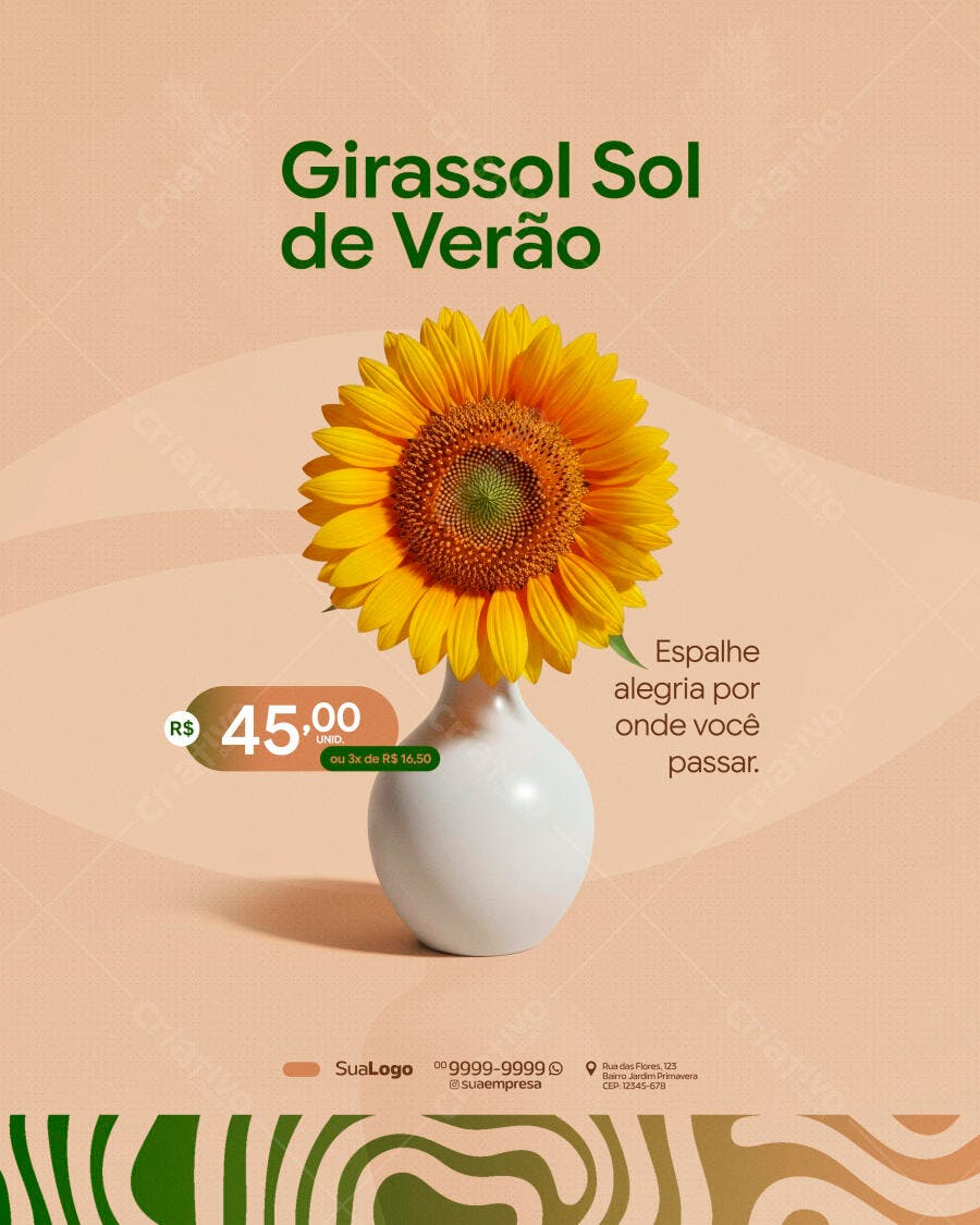 Post Instagram Floricultura Girassol Verão PSD Editável