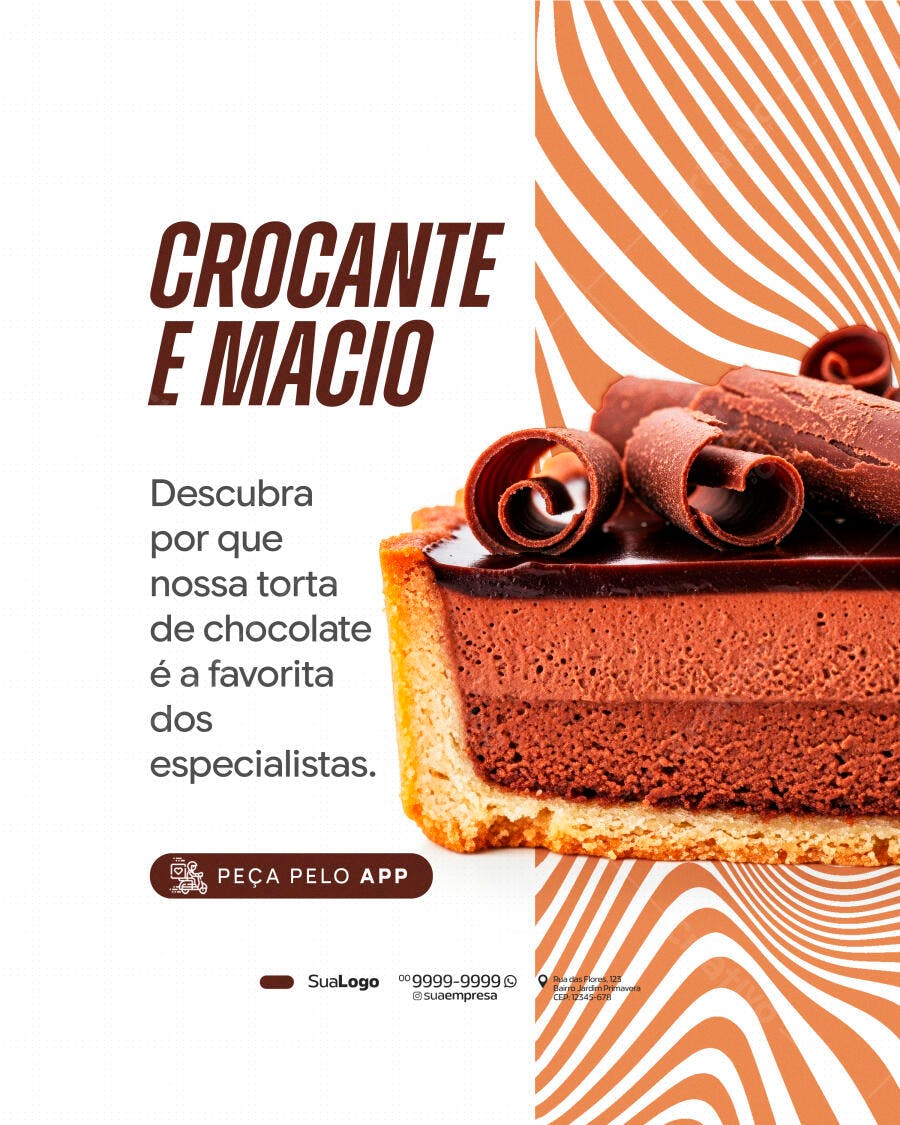 Post Instagram Torta Chocolate Confeitaria PSD Editável