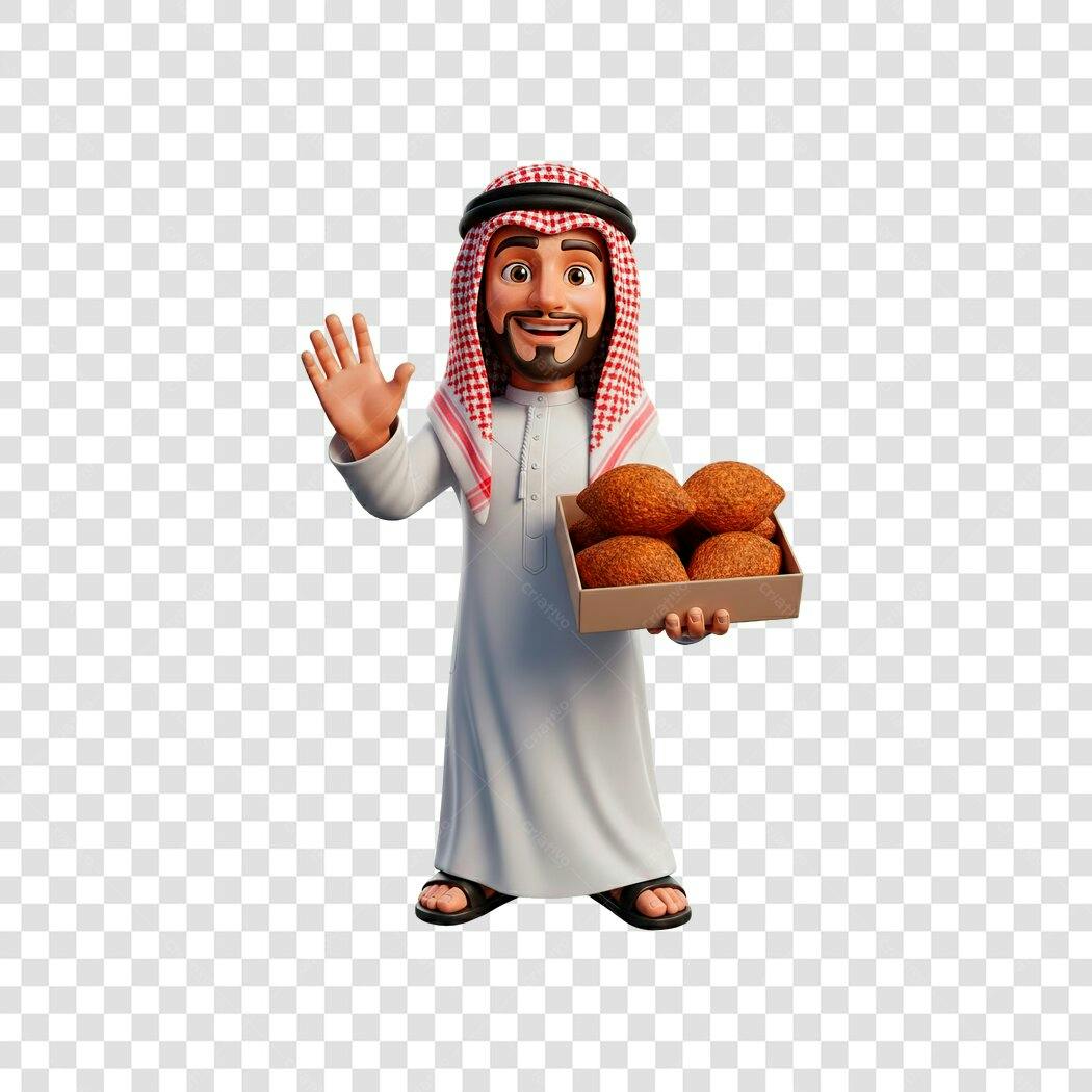 Personagem 3D Árabe Kibe Saudação PNG Fundo Transparente
