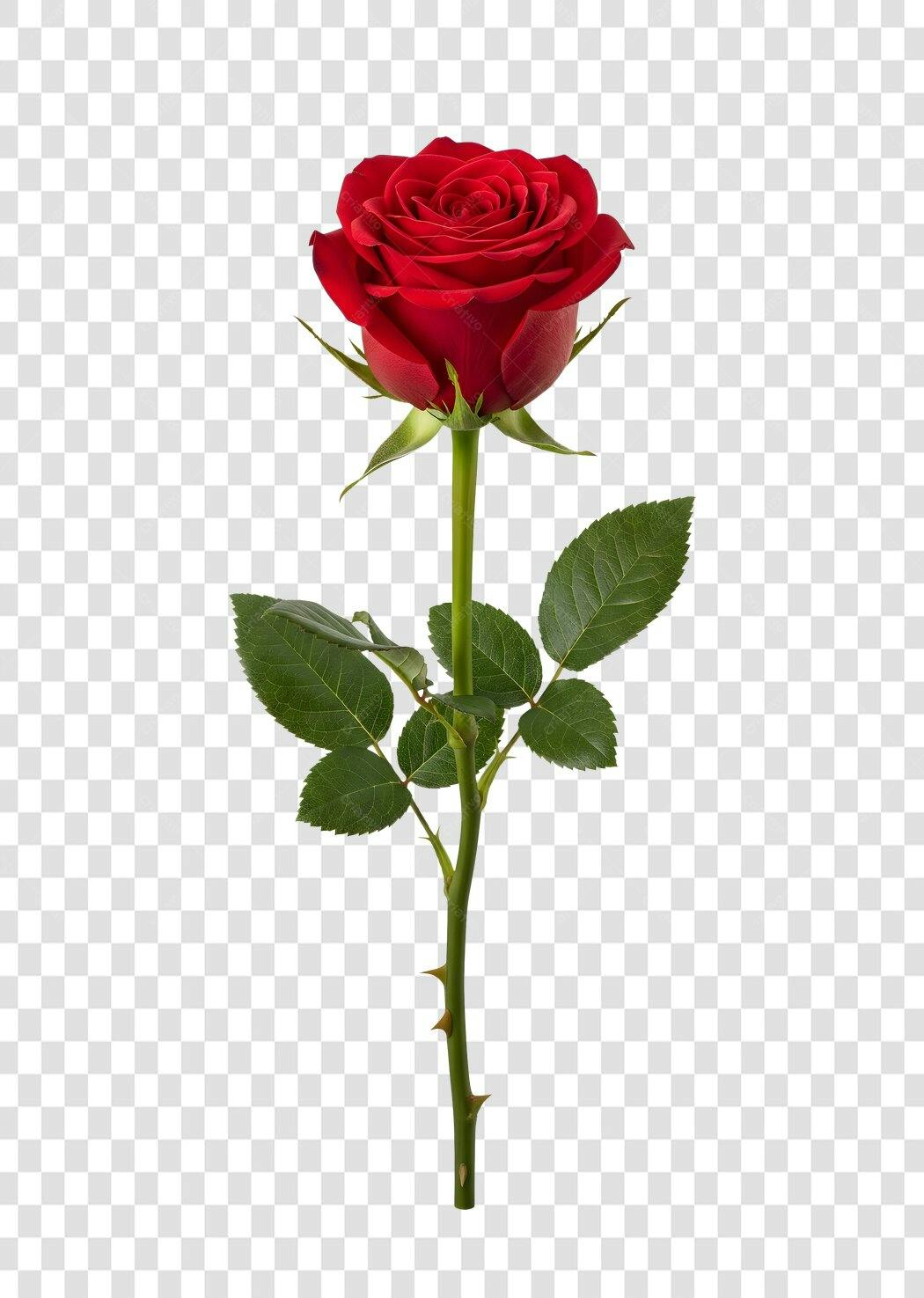 Foto Recortada Rosa Vermelha Haste Longa PNG Fundo Transparente