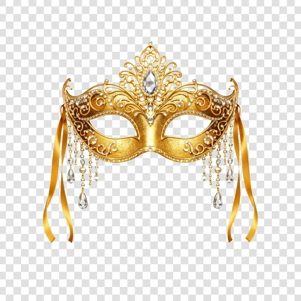 Máscara Carnaval Dourada com Pedras PNG Fundo Transparente