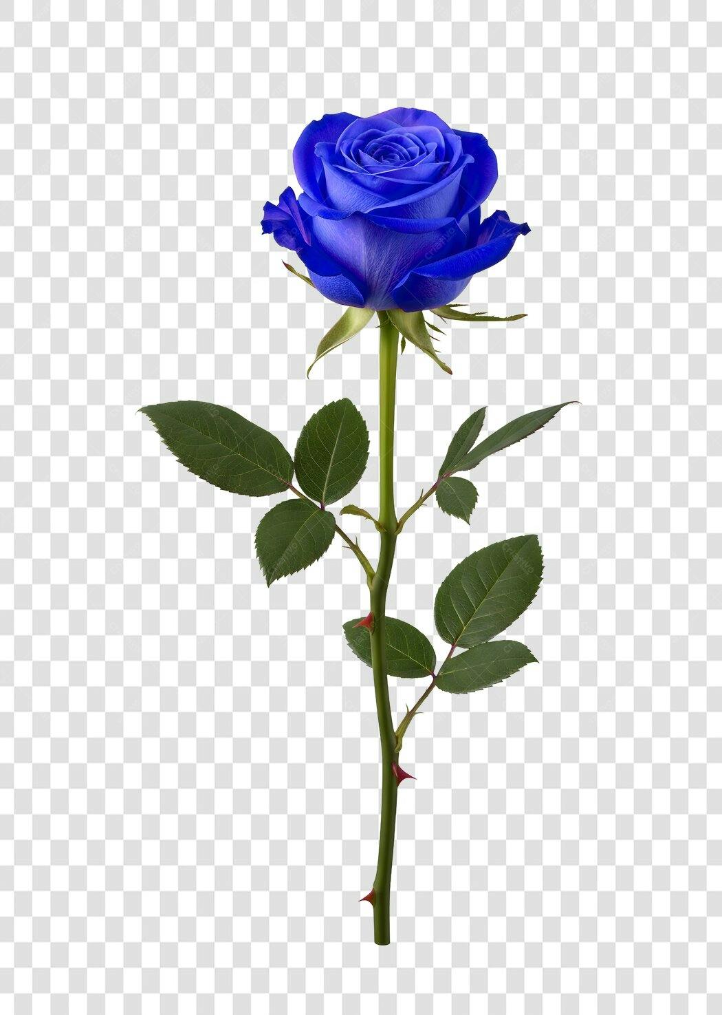 Foto Recortada Rosa Azul Haste Verde PNG Fundo Transparente