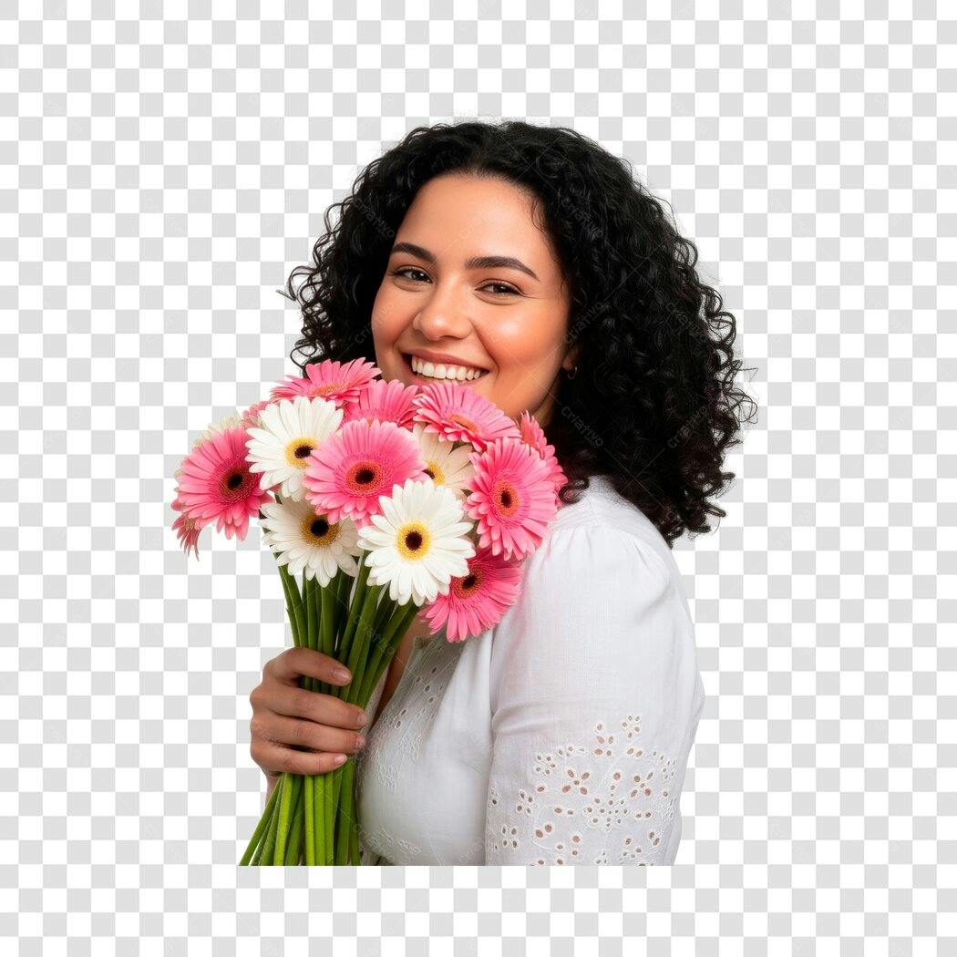 Foto Recortada Mulher Sorrindo Flores Rosas PNG Fundo Transparente