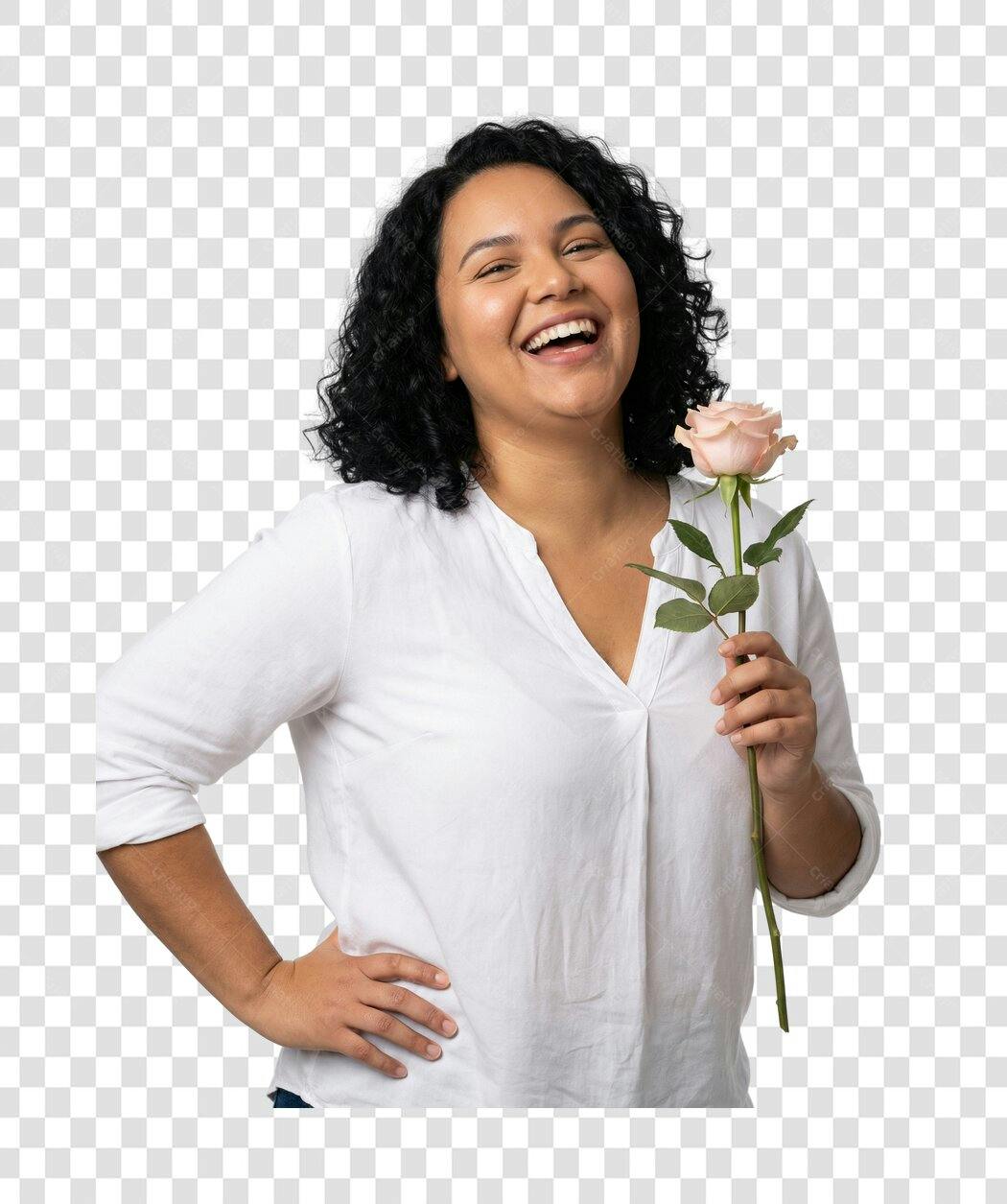 Foto Recortada Mulher Sorrindo Rosa Branca PNG Fundo Transparente