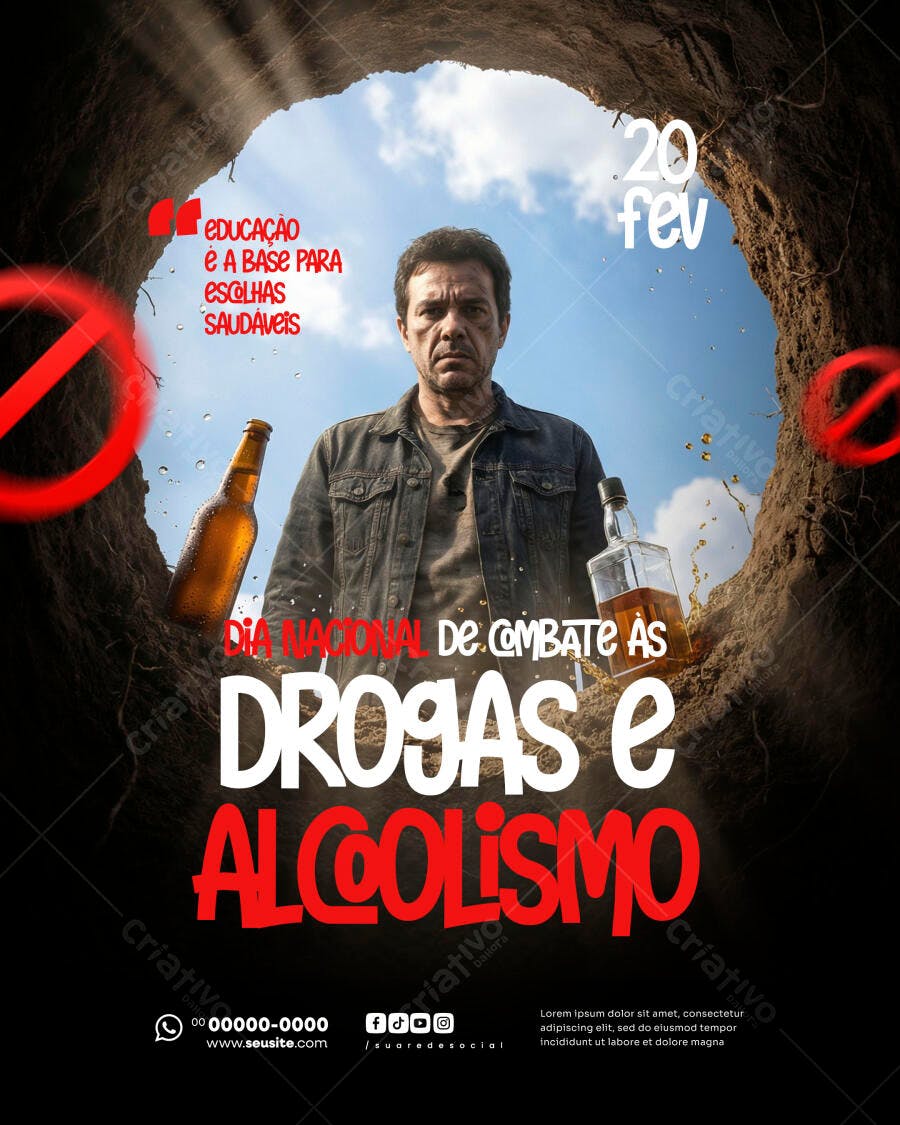 Post Combate Drogas Alcoolismo 20 Fev PSD Editável