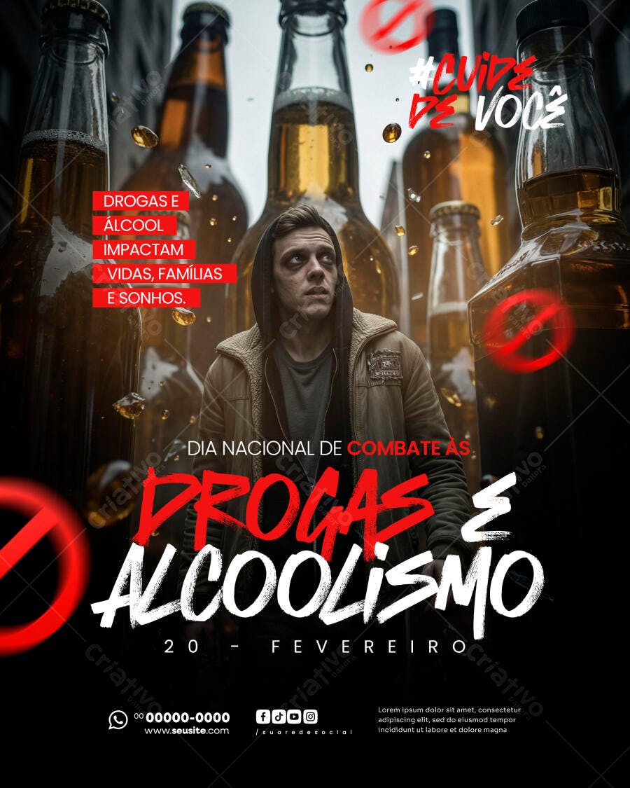 Flyer Combate Drogas Alcoolismo Fevereiro PSD Editável