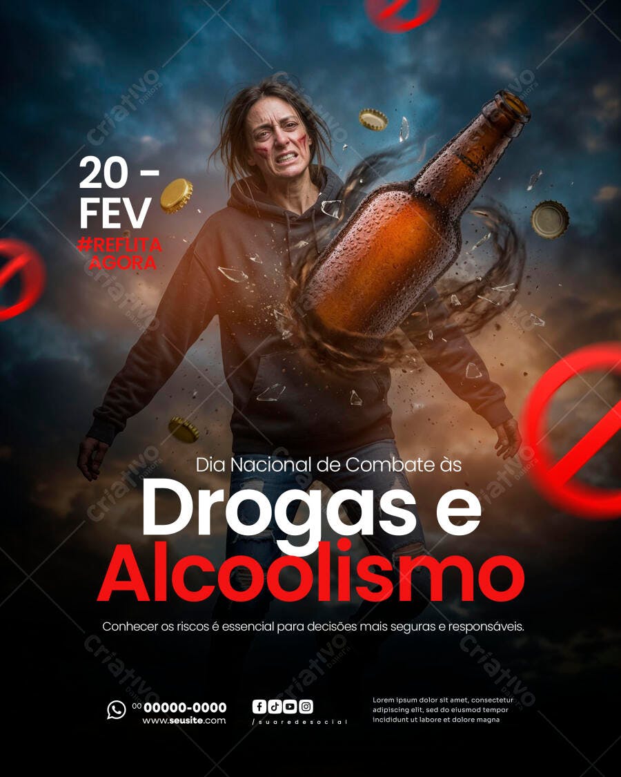 Flyer Dia Nacional Combate Drogas Alcoolismo PSD Editável