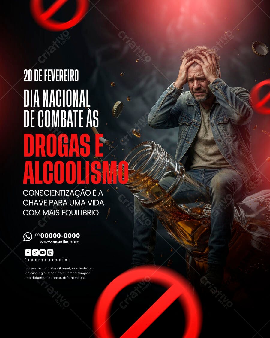 Flyer Dia Nacional Combate Drogas Alcoolismo Fevereiro PSD Editável