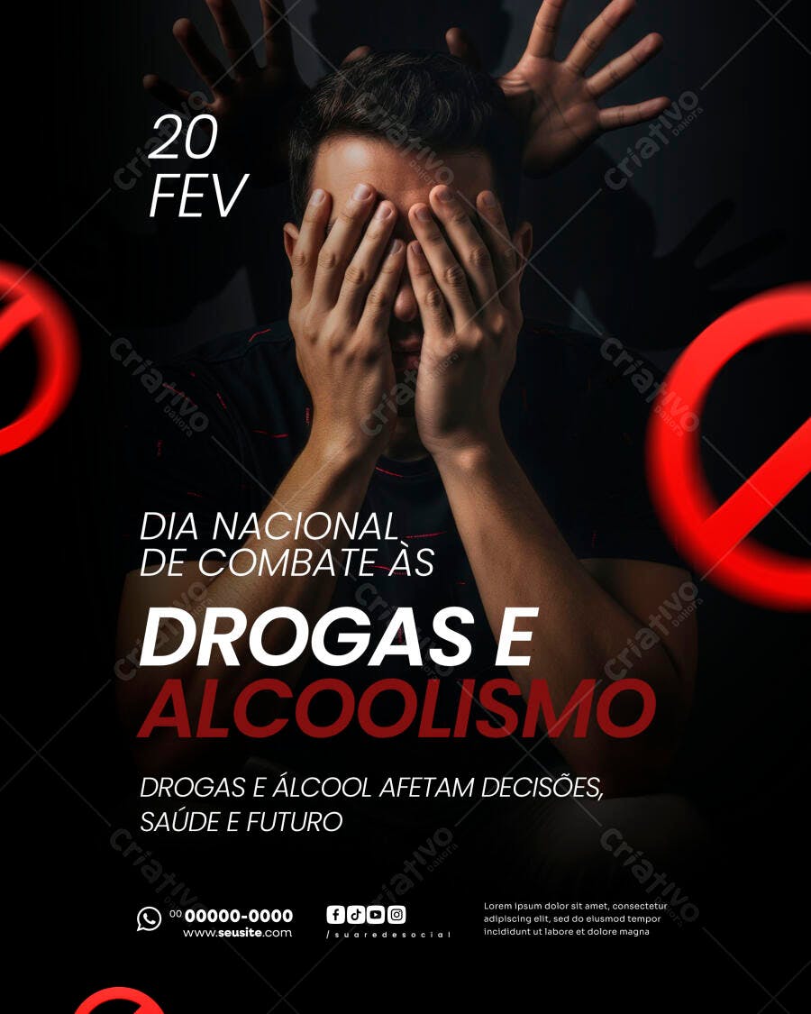 Post Instagram Combate Drogas Alcoolismo 20 FEV PSD Editável