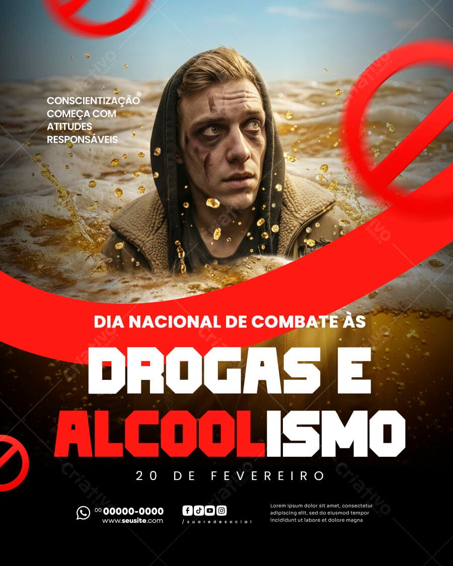 Flyer Dia Nacional Combate Drogas Alcoolismo Fevereiro PSD Editável