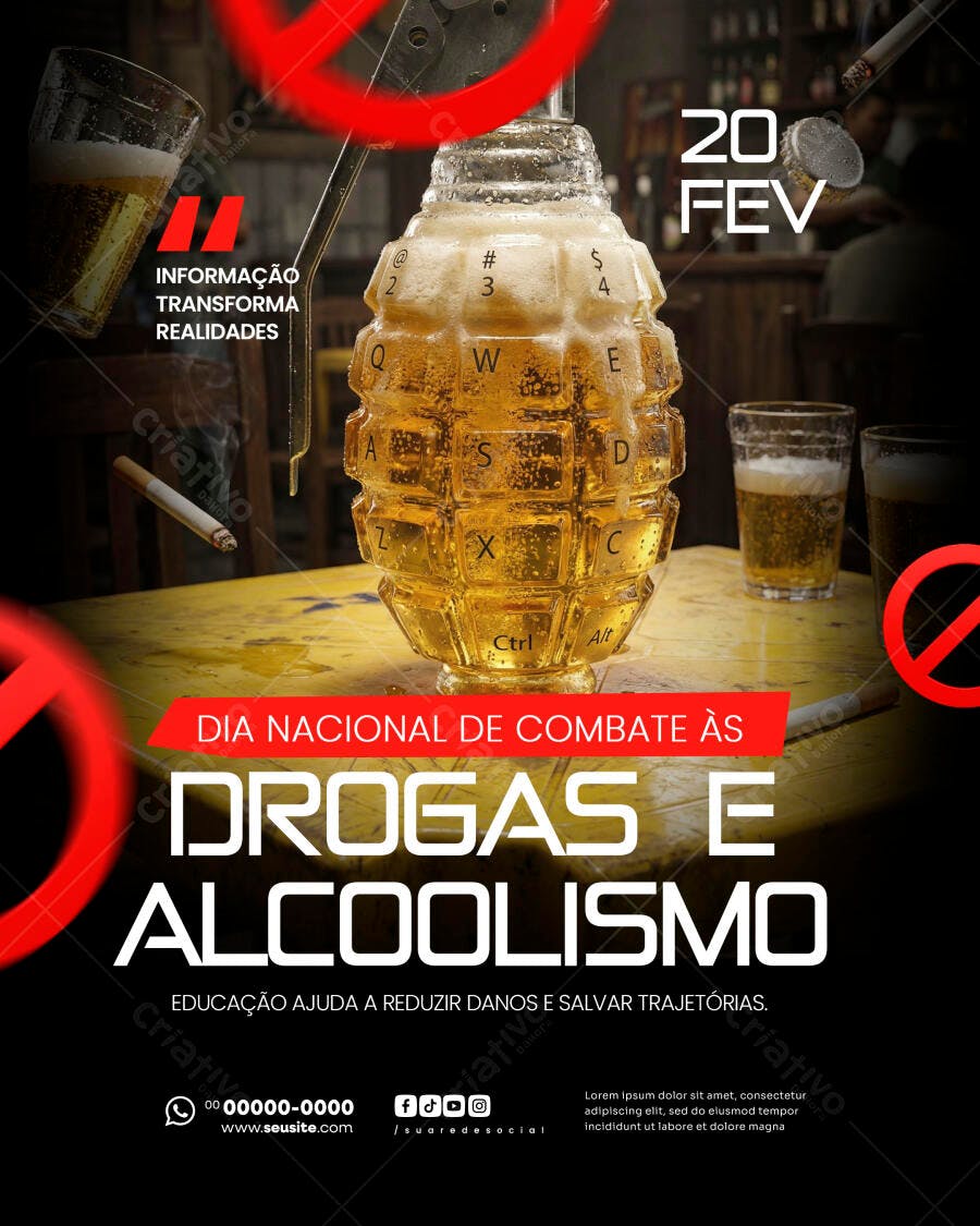 Flyer Dia Nacional Combate Drogas Alcoolismo PSD Editável