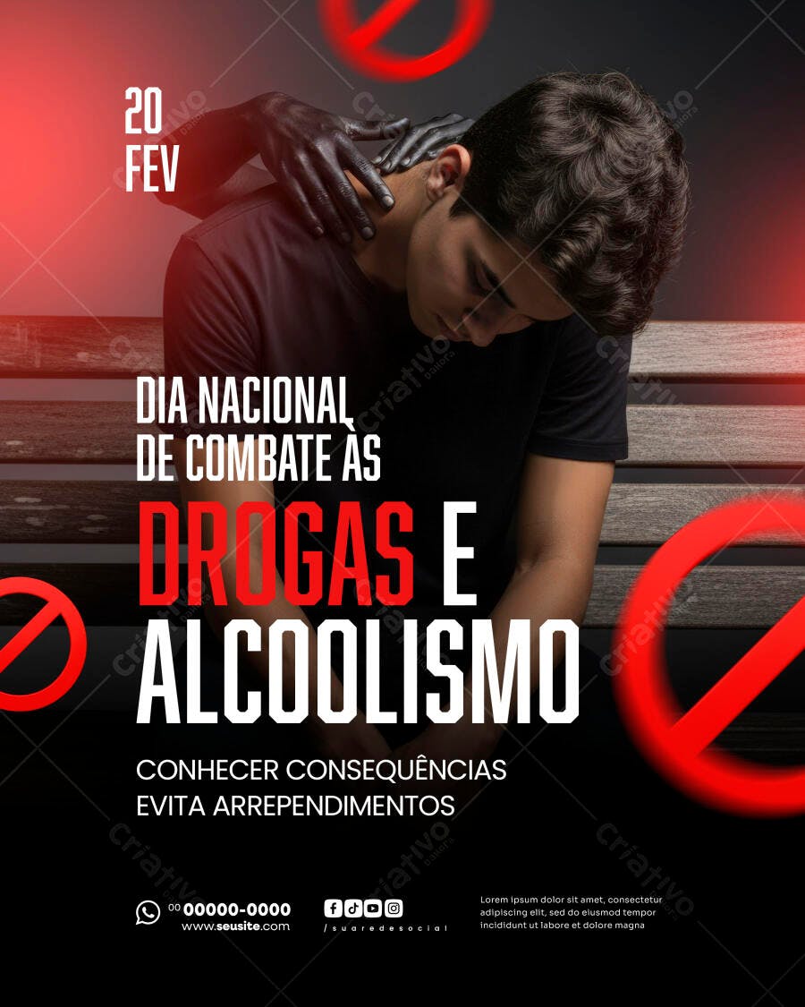Post Instagram Dia Nacional Combate Drogas Alcoolismo PSD Editável