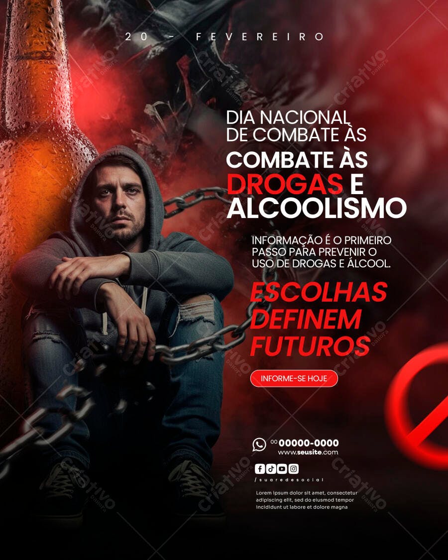 Post Instagram Dia Nacional Combate Drogas Alcoolismo PSD Editável
