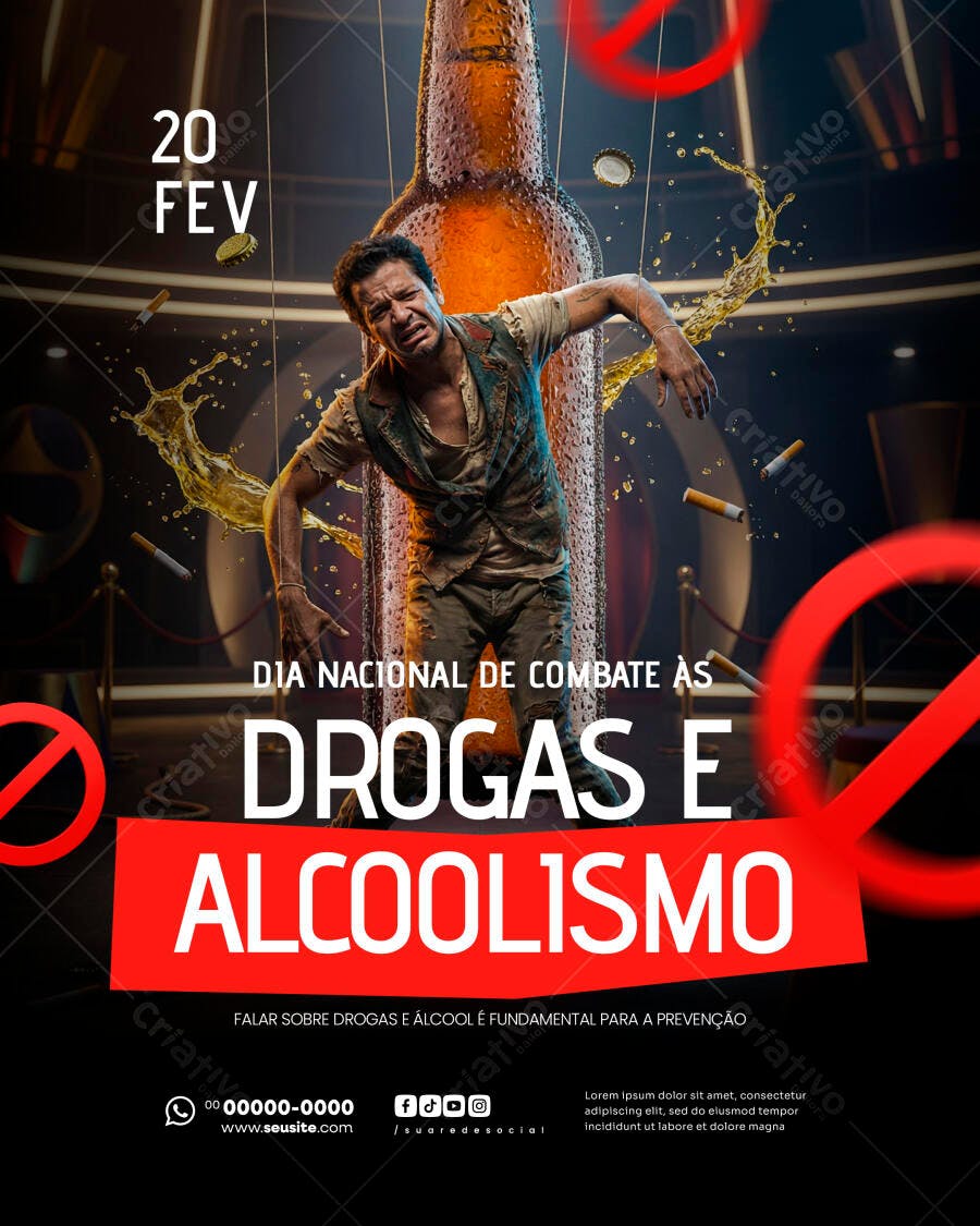 Flyer Dia Nacional Combate Drogas Alcoolismo PSD Editável