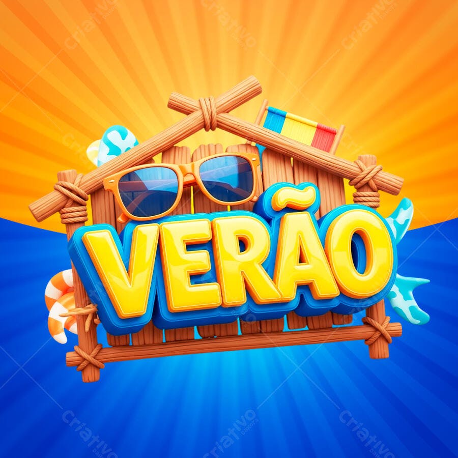 Selo 3D Verão Férias Praia Colorido PNG Transparente