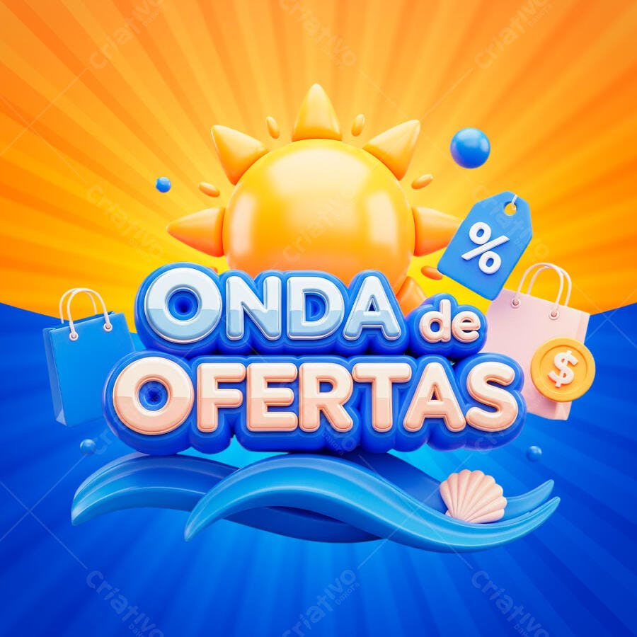 Selo 3D Onda de Ofertas Verão Promoção PNG Transparente