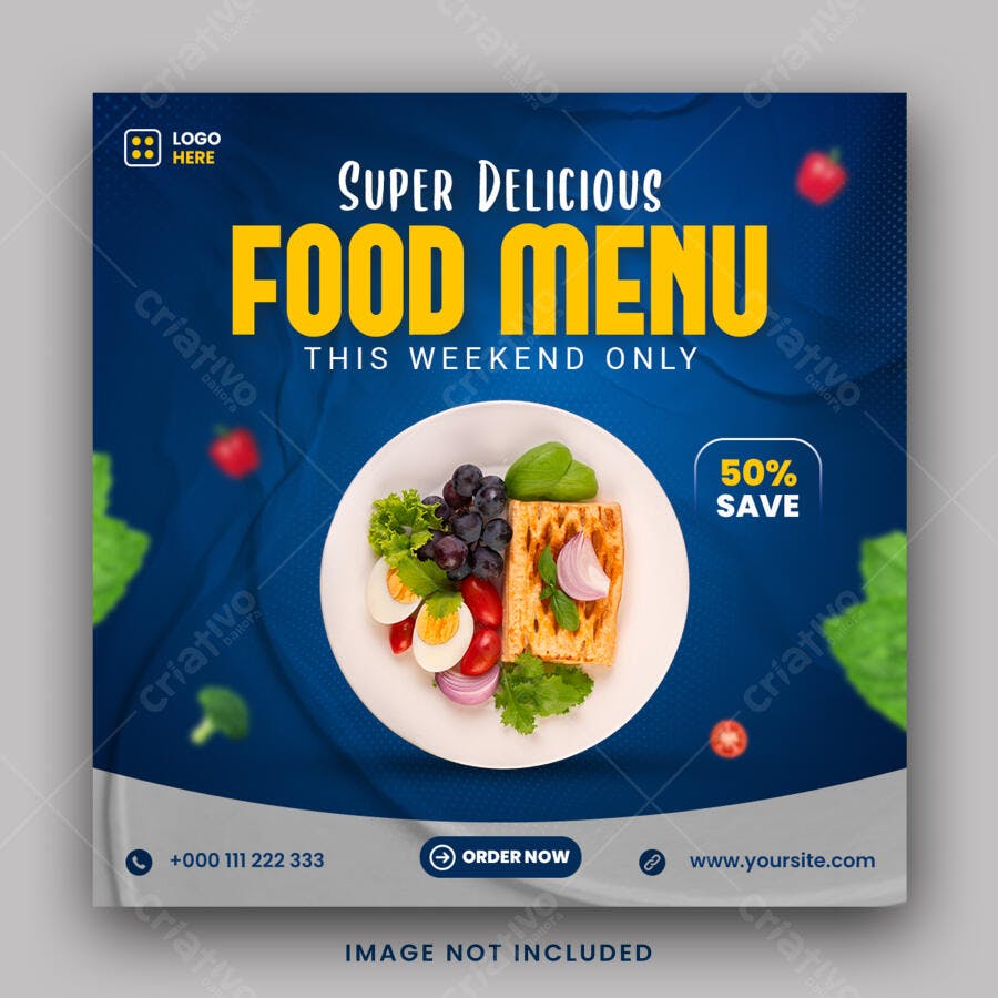 Post Instagram Restaurante Menu Comida PSD Editável