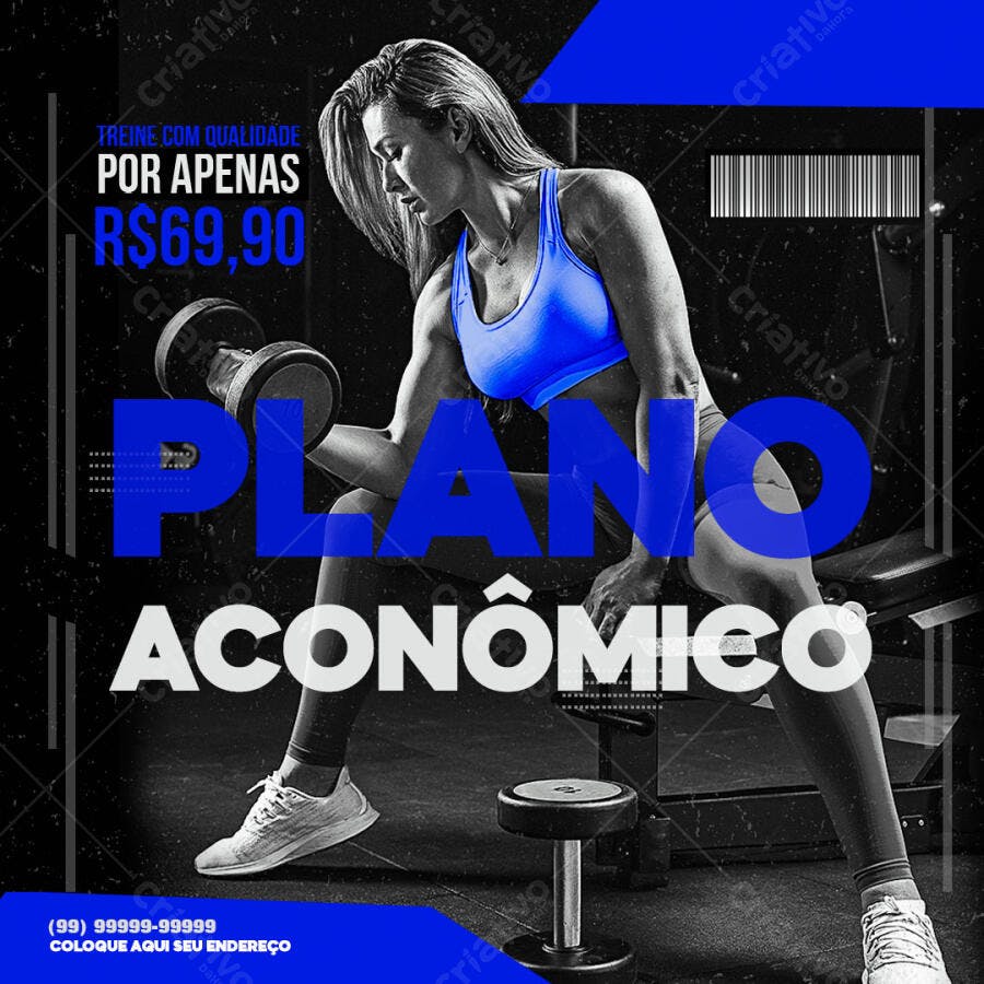 Post Instagram Academia Plano Econômico PSD Editável