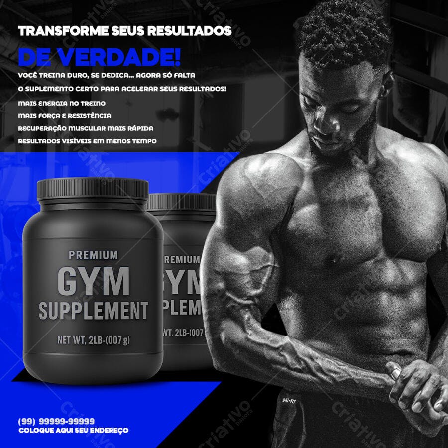 Post Instagram Suplementos Academia Fitness PSD Editável