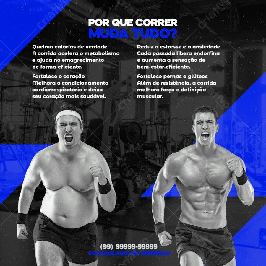 Post Instagram Academia Fitness Transformação PSD Editável