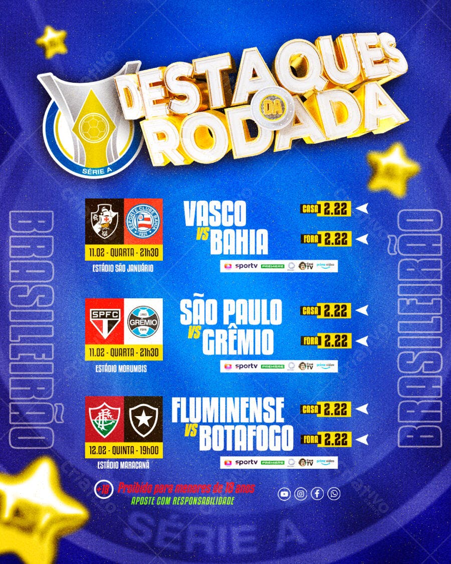 Post Instagram Brasileirão Destaques Rodada PSD Editável