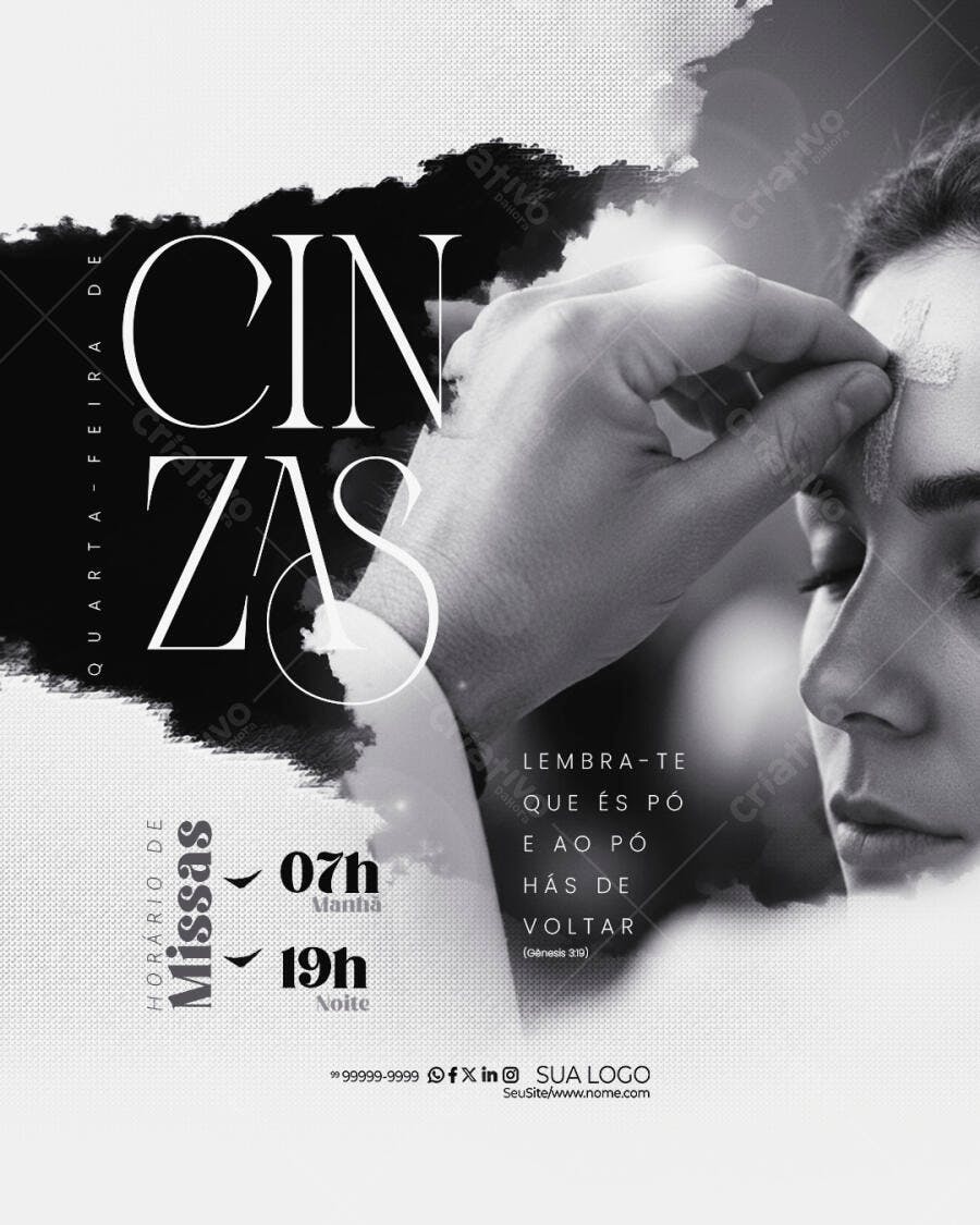 Flyer Quarta-feira de Cinzas Igreja PSD Editável