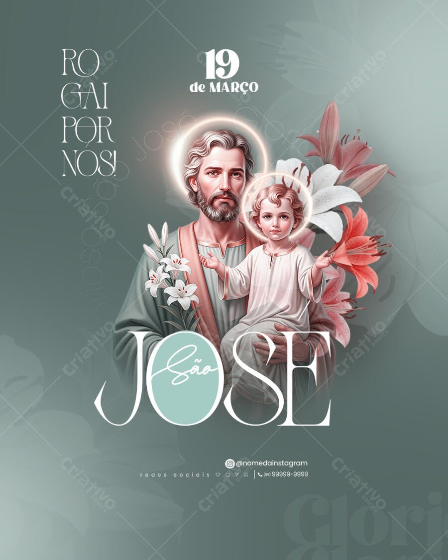 Post Instagram Dia de São José 19 de Março PSD Editável