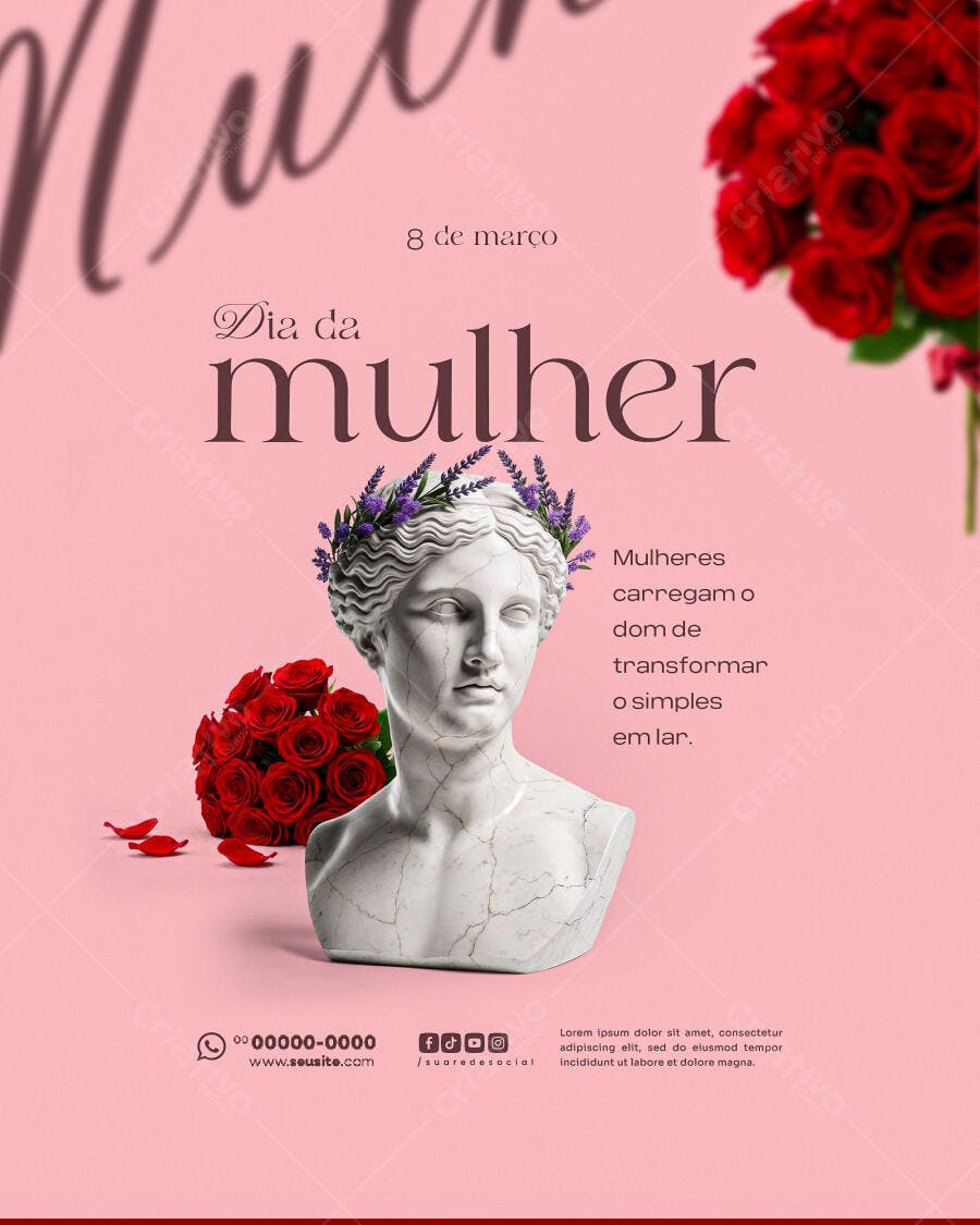Post Instagram Dia da Mulher 8 de Março PSD Editável