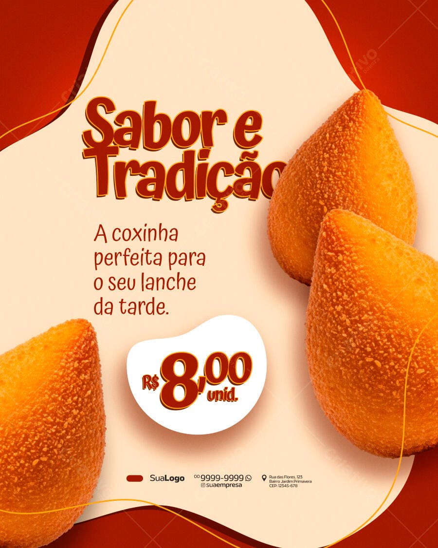 Post Instagram Coxinha Salgados Lanchonete PSD Editável