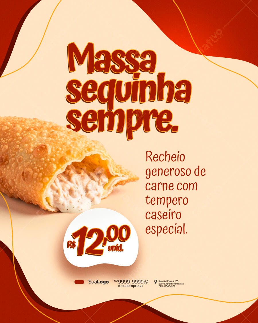 Post Instagram Pastelaria Massa Sequinha PSD Editável
