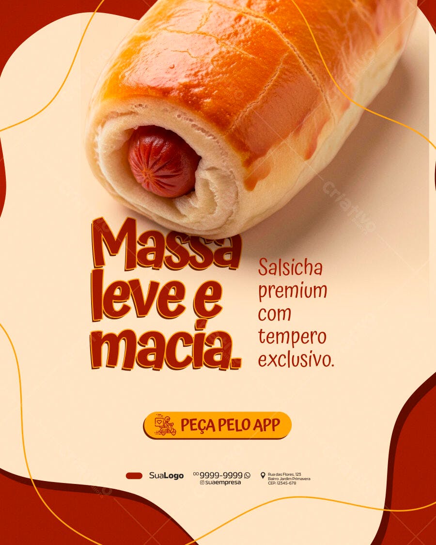 Post Instagram Salgado Salsicha Padaria PSD Editável