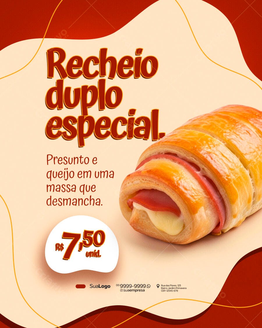 Post Instagram Padaria Recheio Duplo Especial PSD Editável