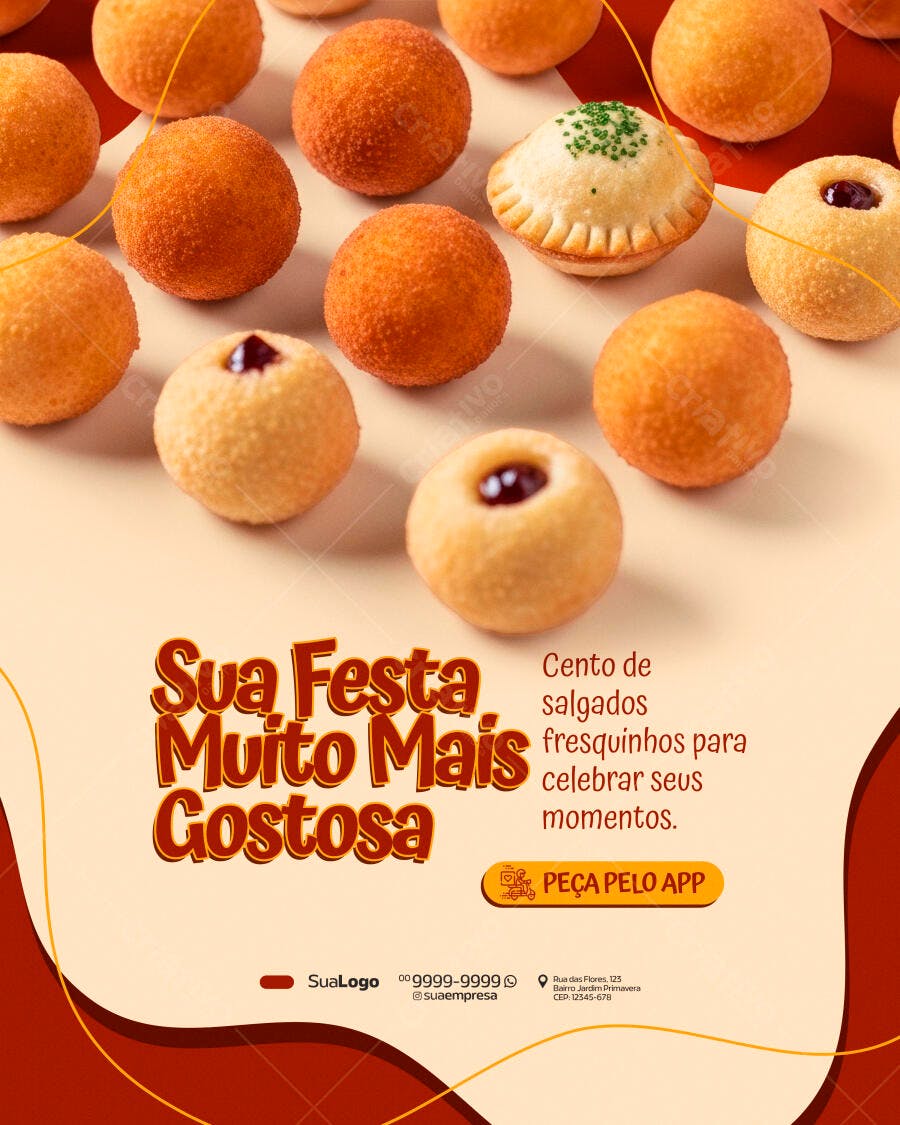 Post Instagram Salgados Festa Buffet PSD Editável
