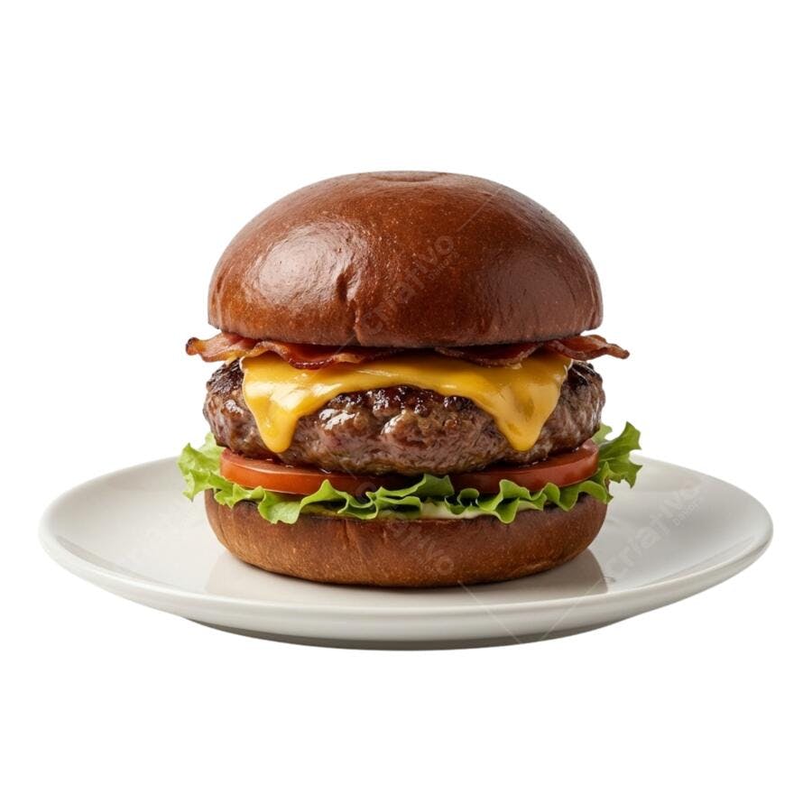 Foto Recortada Hambúrguer Bacon Cheddar PNG Fundo Transparente