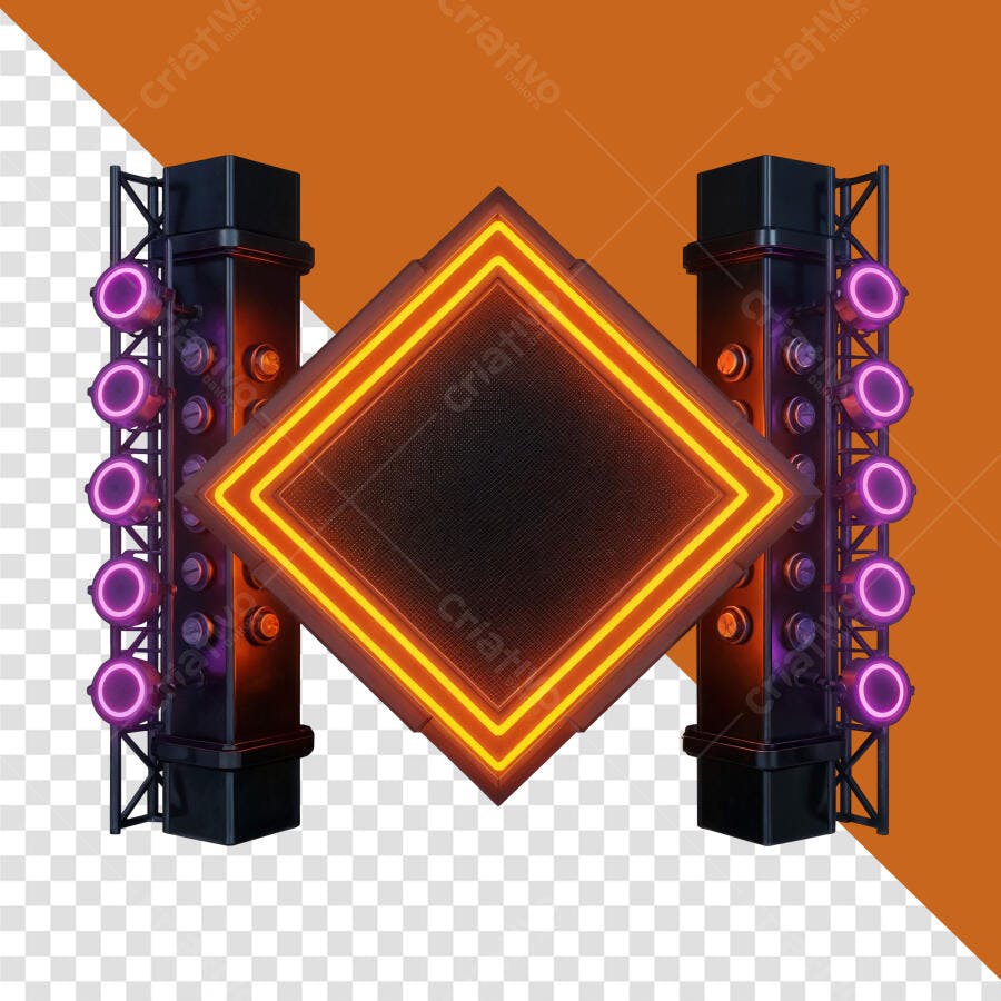 Banner Neon Quadrado Efeito Luzes Roxas PSD Editável