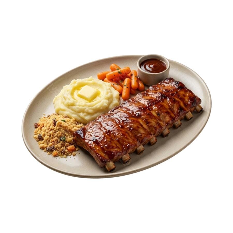 Foto Recortada Costelinha Barbecue Purê Cenoura PNG Fundo Transparente