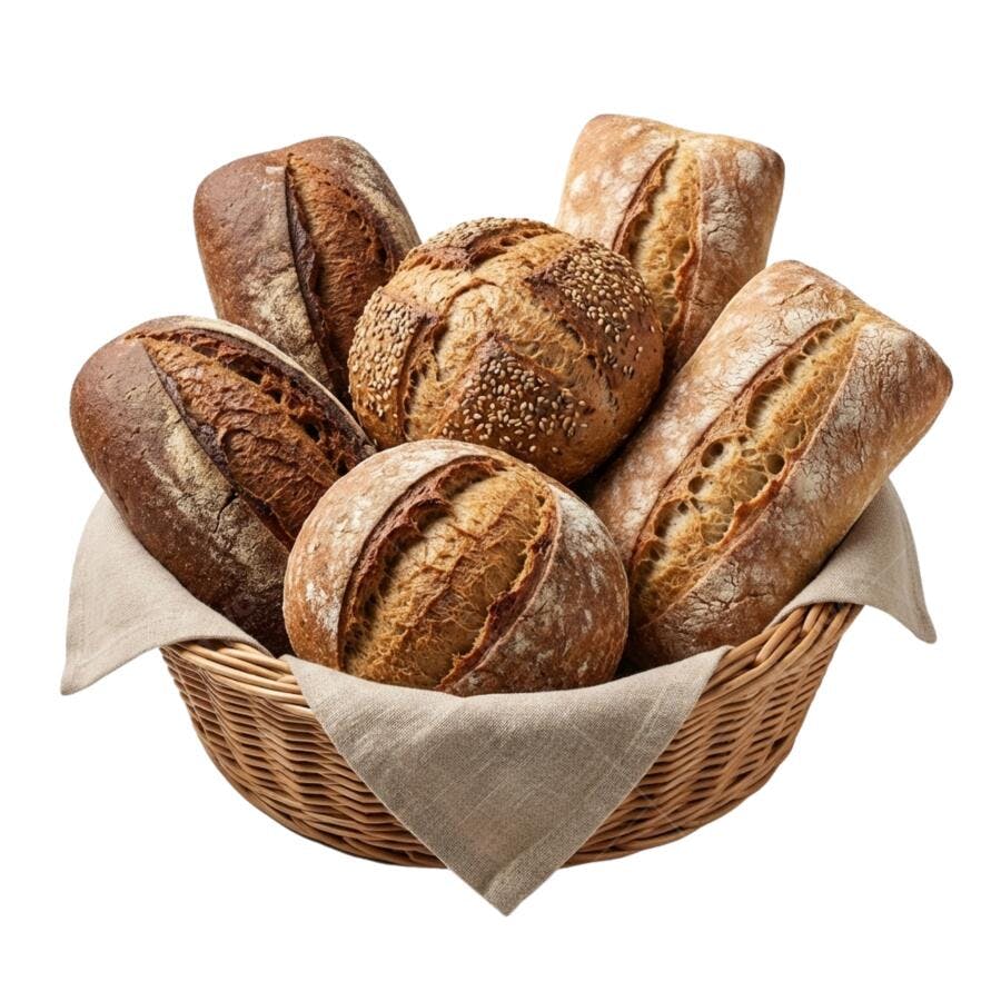 Foto Recortada Cesta de Pães Rústicos Artesanais PNG Fundo Transparente