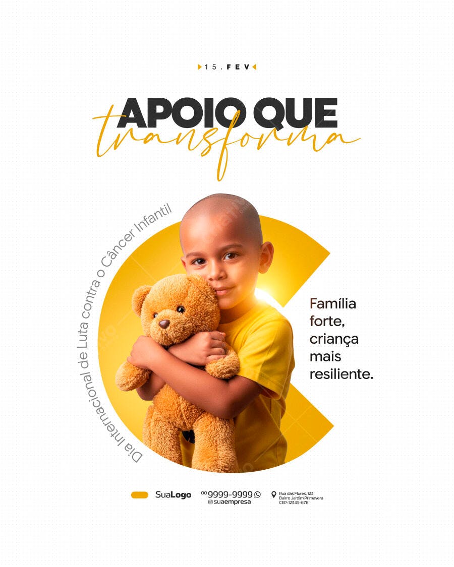 Post Instagram Dia Internacional Câncer Infantil PSD Editável