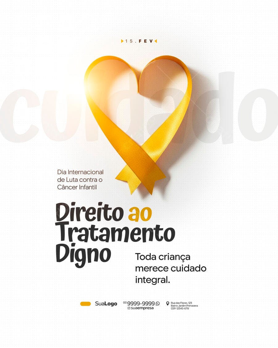 Post Câncer Infantil Fevereiro Amarelo PSD Editável