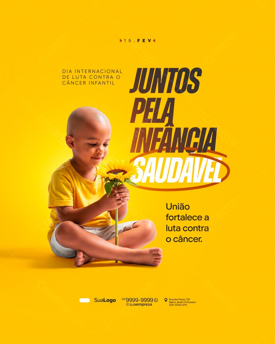 Post Câncer Infantil Fevereiro Amarelo PSD Editável