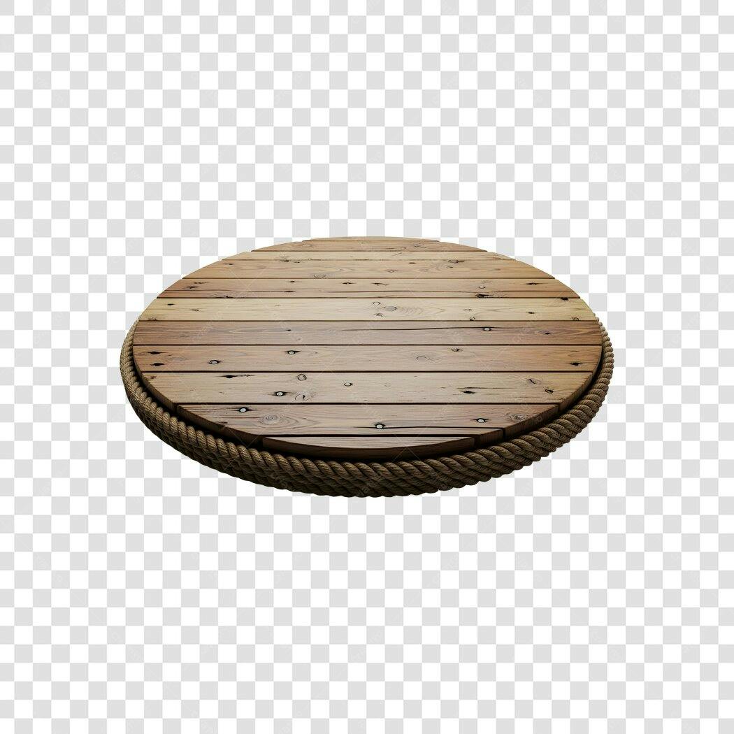 Elemento 3D Base Redonda Madeira Cordinha PNG Fundo Transparente