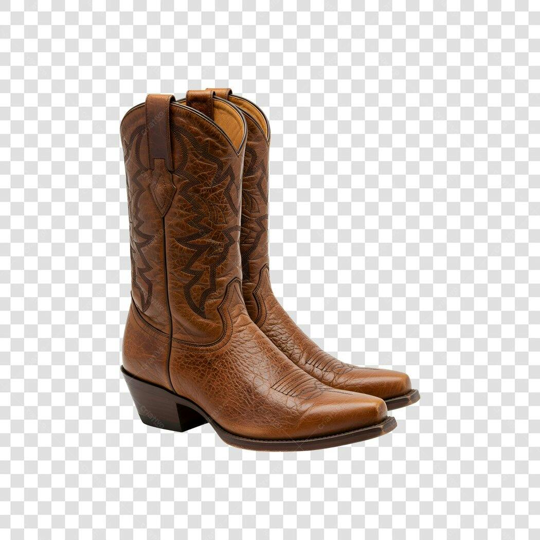 Foto Recortada Bota Country Marrom Couro PNG Fundo Transparente