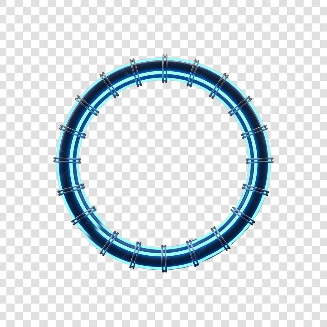 Elemento 3D Círculo Neon Azul Iluminado PNG Fundo Transparente