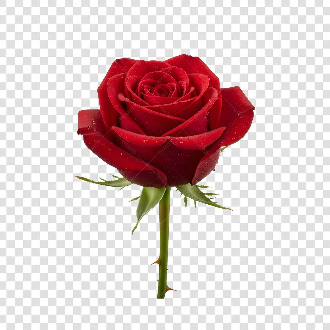 Foto Recortada Rosa Vermelha Gotas Água PNG Fundo Transparente