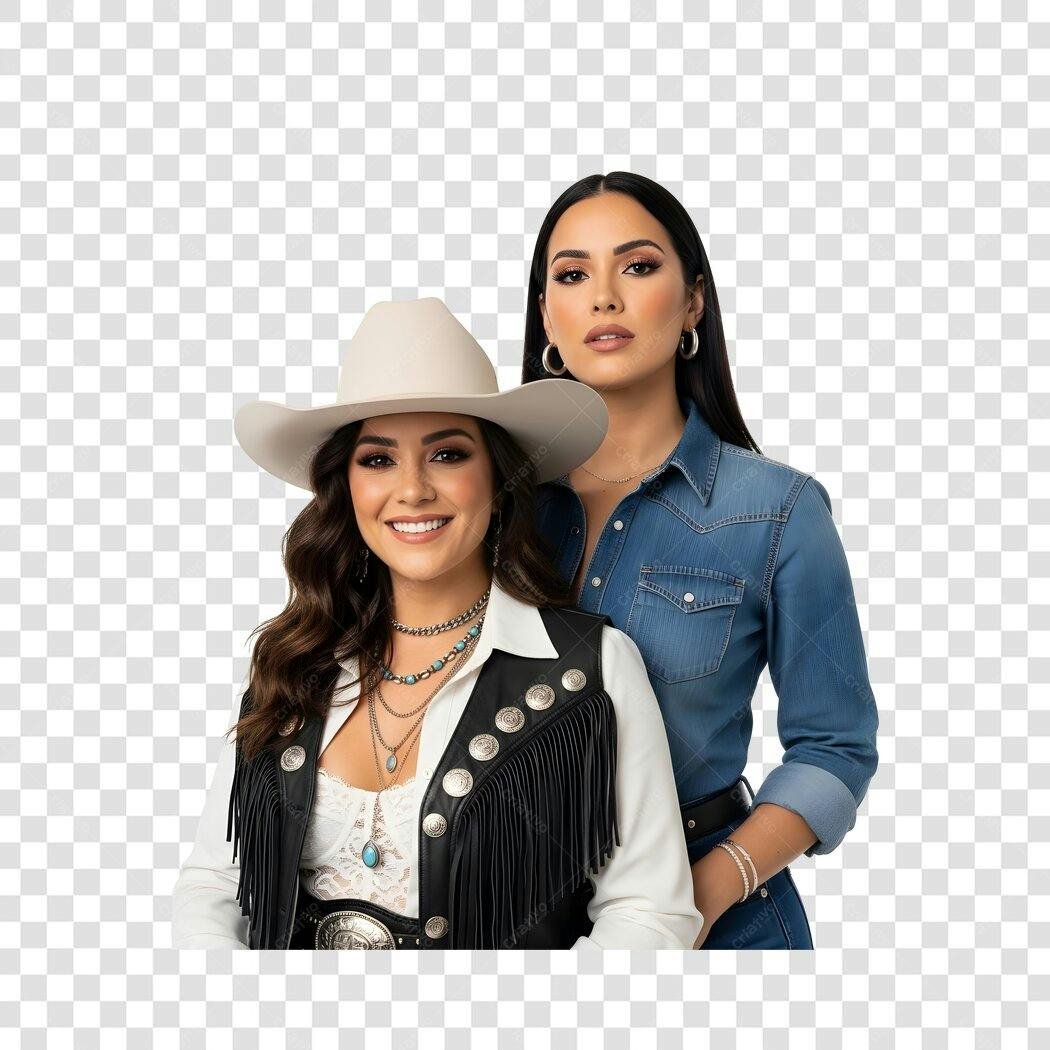 Foto Recortada Duas Mulheres Sertanejas Chapéu PNG Fundo Transparente