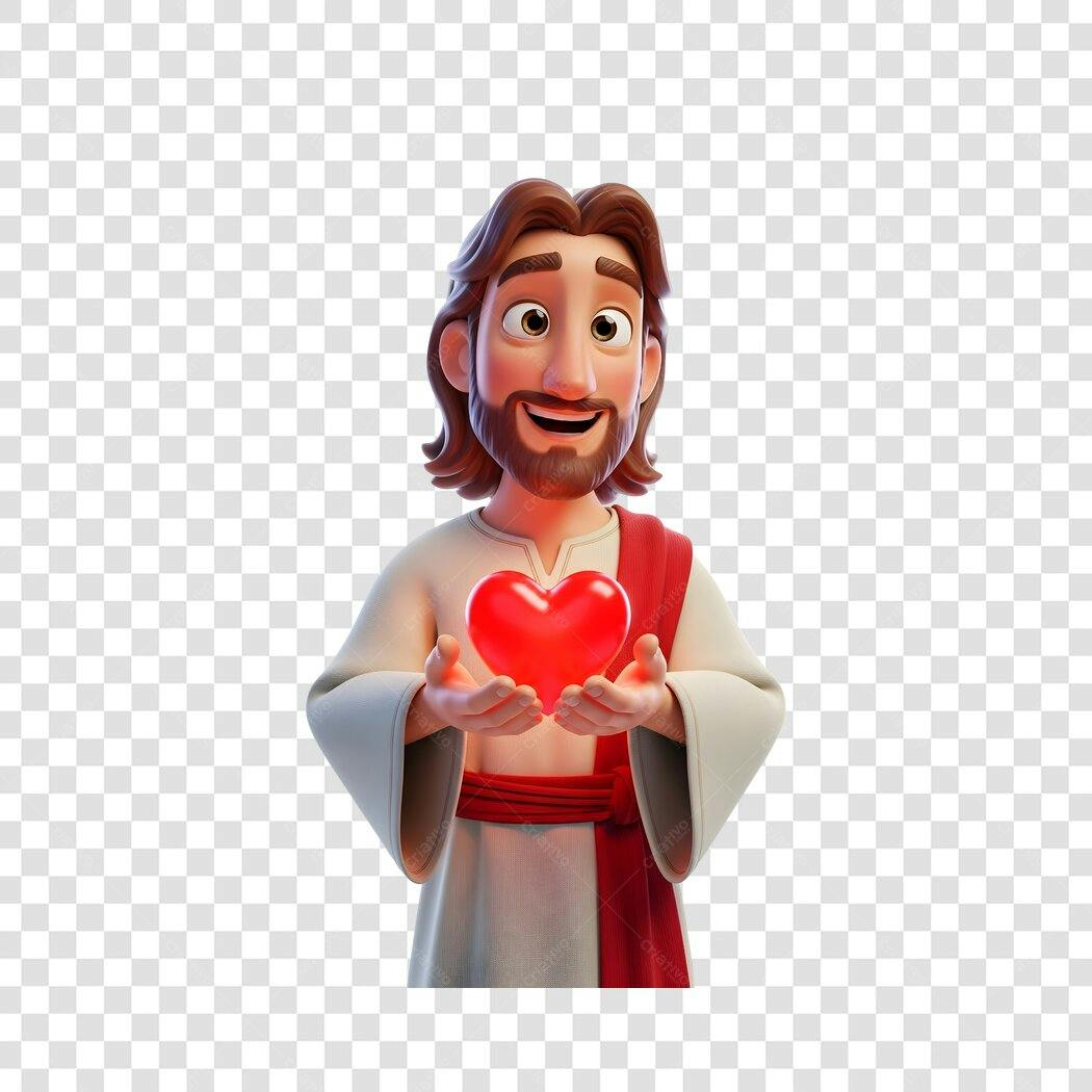 Elemento 3D Jesus Cristo Coração Vermelho PNG Fundo Transparente