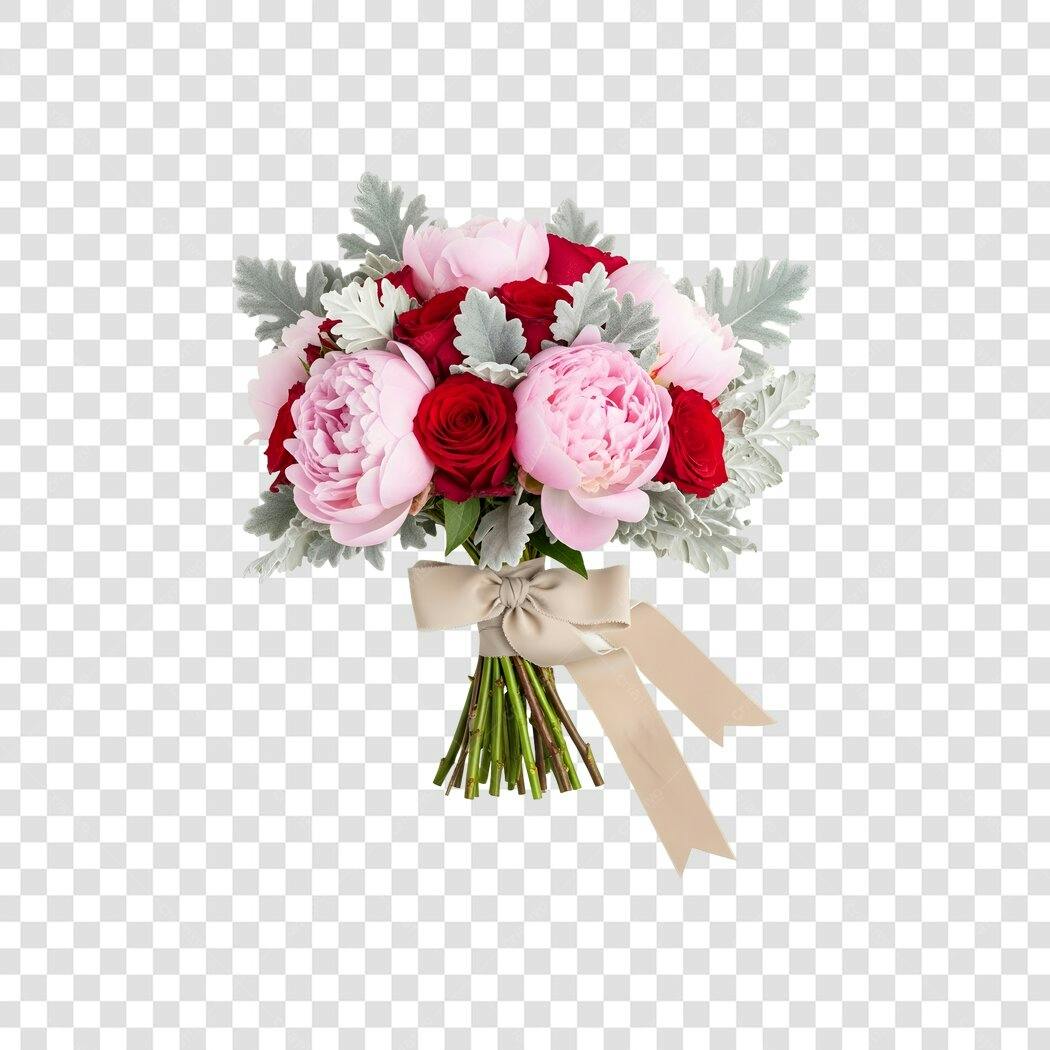 Foto Recortada Buquê Rosas Peônias Rosa Vermelho PNG Fundo Transparente